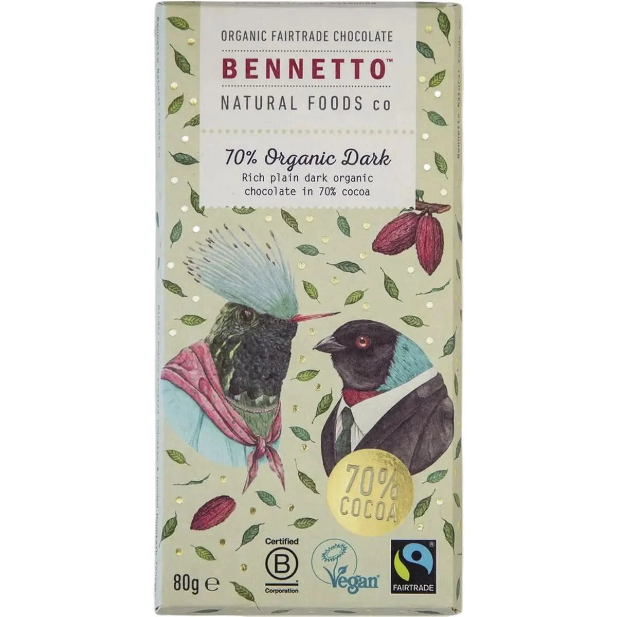 Bennetto Organic 70% Dark Chocolate 80g (V)
