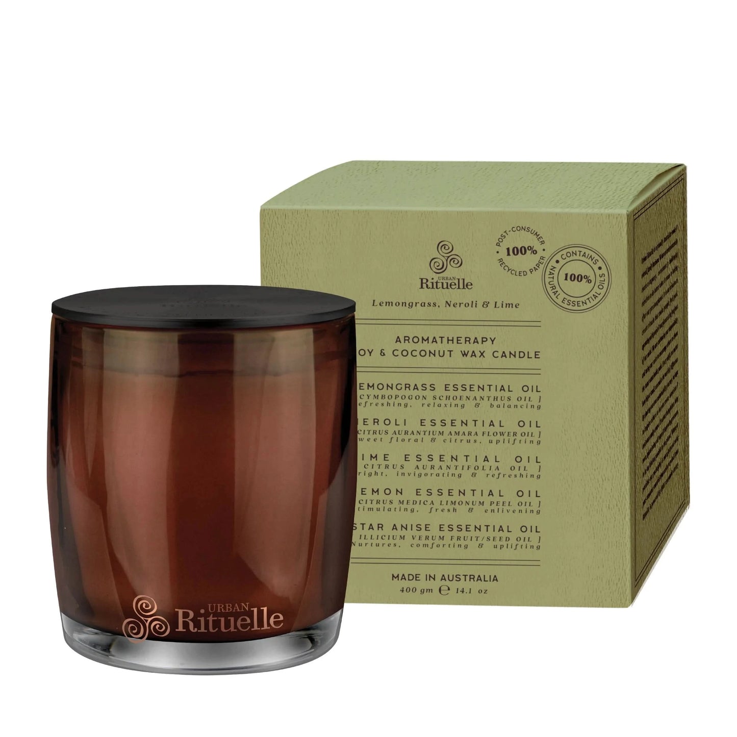 Lemongrass, Neroli & Lime Aromatherapy Soy & Coconut Wax Candle 400g