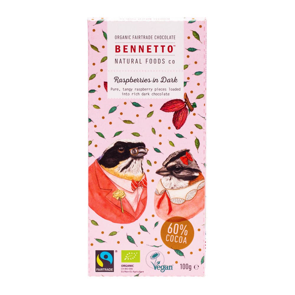 Bennetto Organic Raspberries in Dark Chocolate 100g