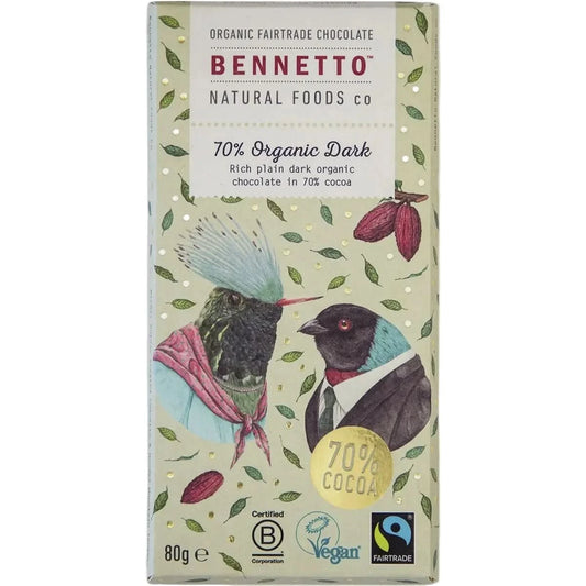 Bennetto Organic 70% Dark Chocolate 80g (V)(GF)