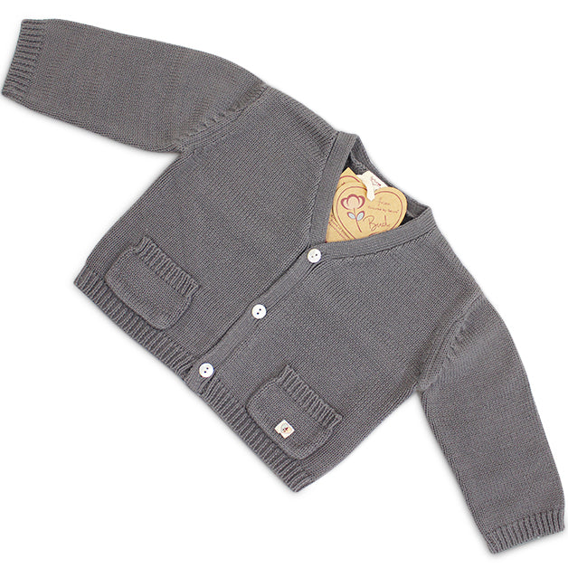100% Cotton Knitted Grey Cardigan 3-6 Months