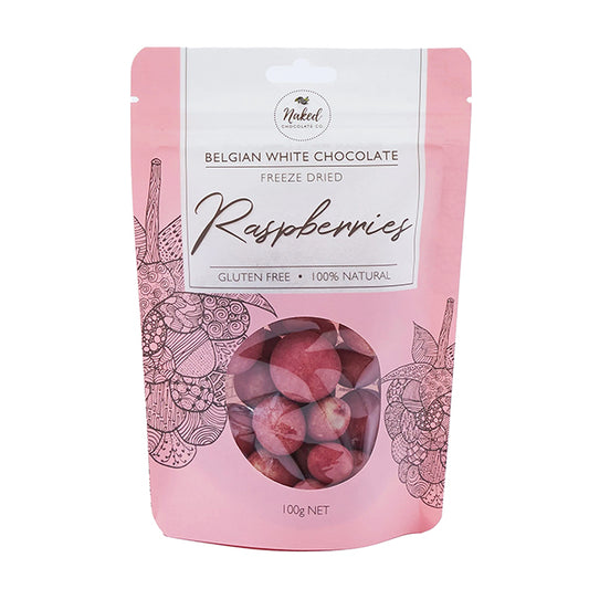 Naked Chocolate Co. White Chocolate Raspberries 100g (GF)