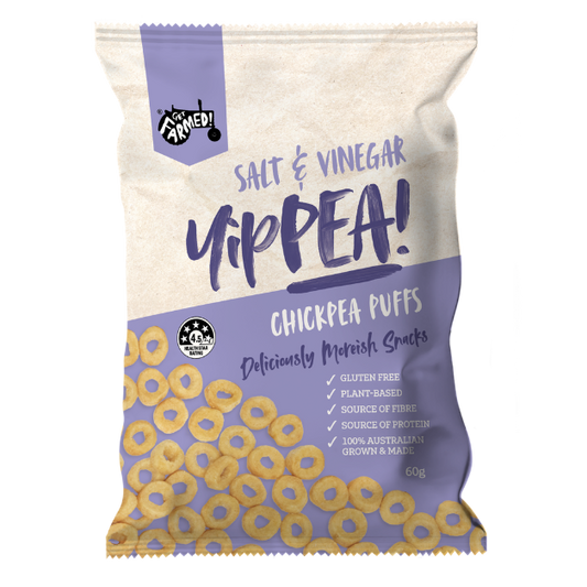 Yippee! Salt & Vinegar Chickpea Puffs packaging on a white background
