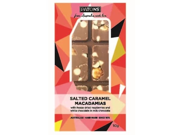 Patons Block Milk Chocolate: Salted Caramel Macadamia and Freeze Dried Raspberries